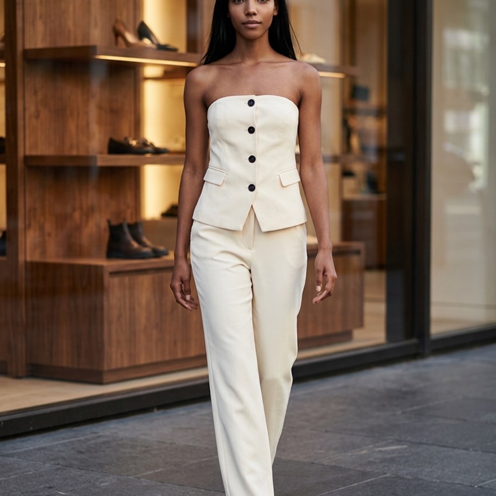 Strapless Cream Tailored Jumpsuit